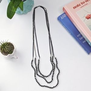 black & silver multistrand beaded necklace, 35"